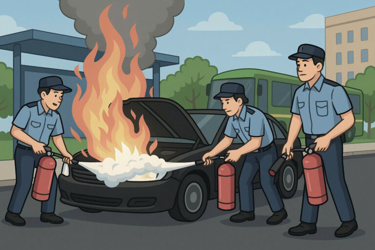 Bảo vệ Phú Mỹ Hưng hỗ trợ chữa cháy ô tô